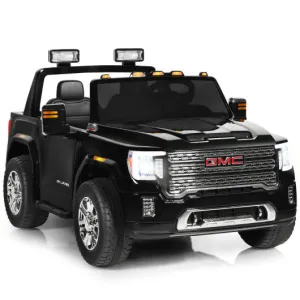 12V 2-Seater Licensed GMC Kids Ride On Truck RC Electric Car with Storage Box-Black