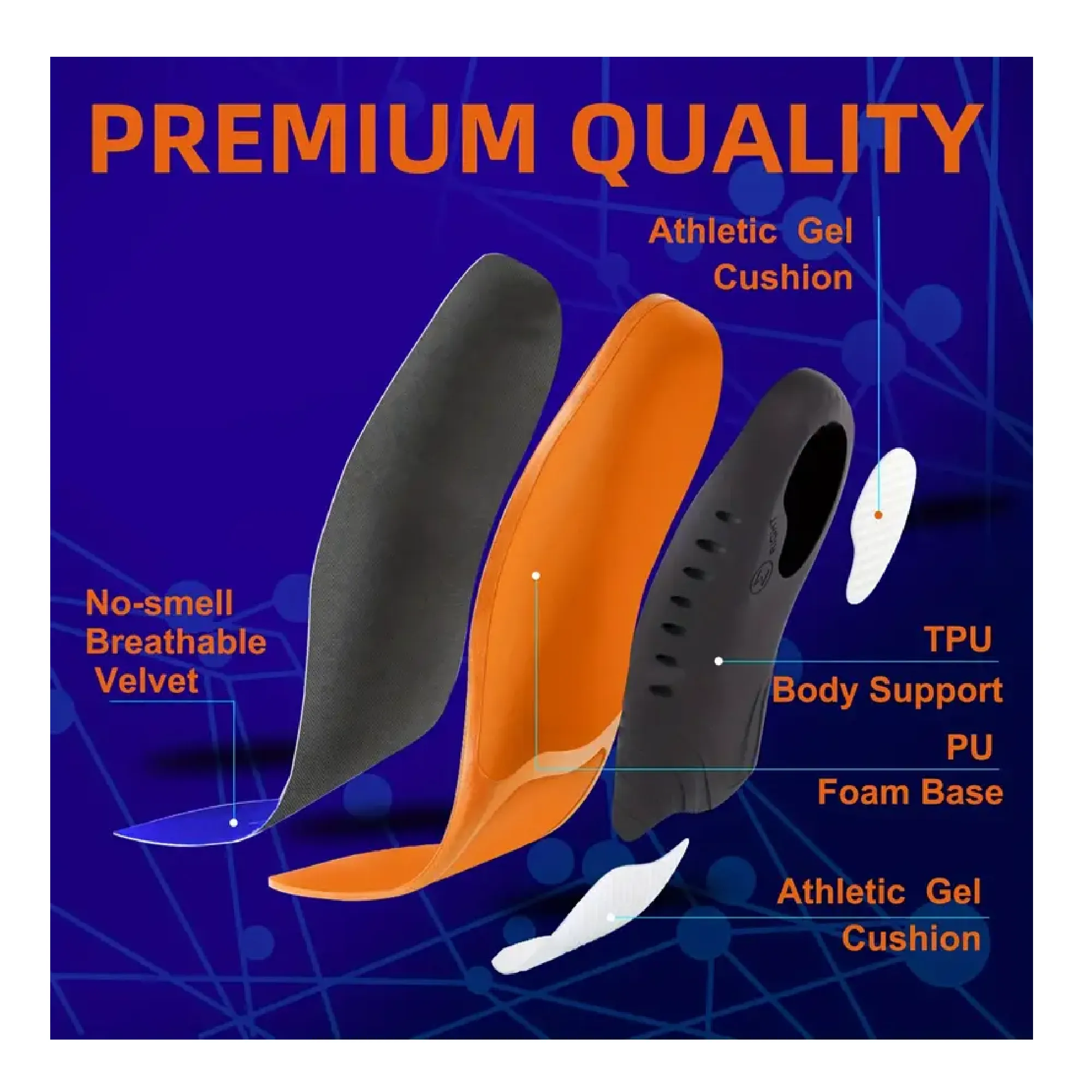 1pair Plantar Fasciitis Arch Support Insoles, Sturdy Orthotic Shoe Inserts For 100KG/220LBS, Running Athletic Gel Shoe Insoles, Flat Feet Insoles For Heel And Arch Fatigue Relief