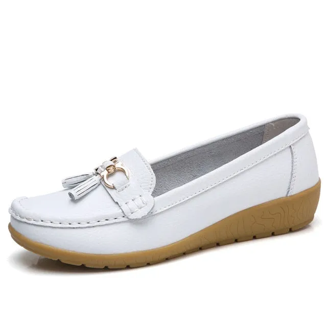 2018 Flats Woman Cow Leather Flats Women Slip On