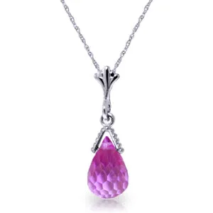 2.5 Carat 14K Solid White Gold Necklace Briolette Pink Topaz