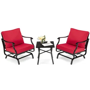 3 Pieces Rocking Garden Furniture Set with Cushions for Balcony Yard-Red