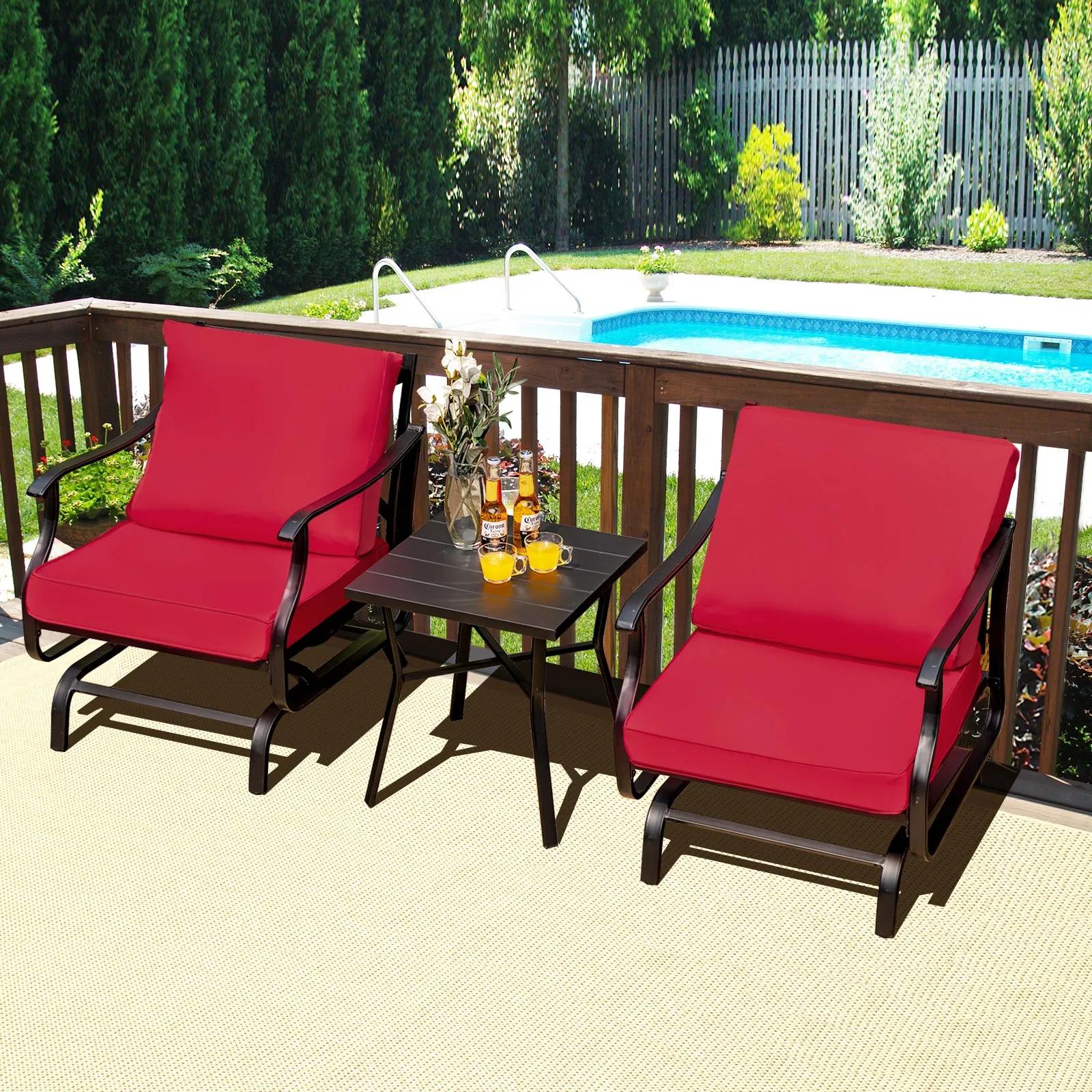 3 Pieces Rocking Garden Furniture Set with Cushions for Balcony Yard