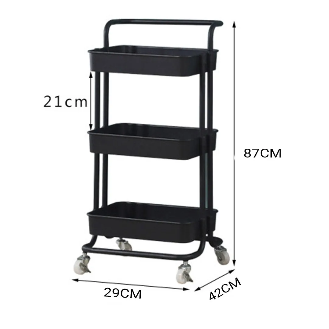 3 Tier Steel Kitchen Cart Multi-Function Shelves Portable Storage Organiser On Wheels