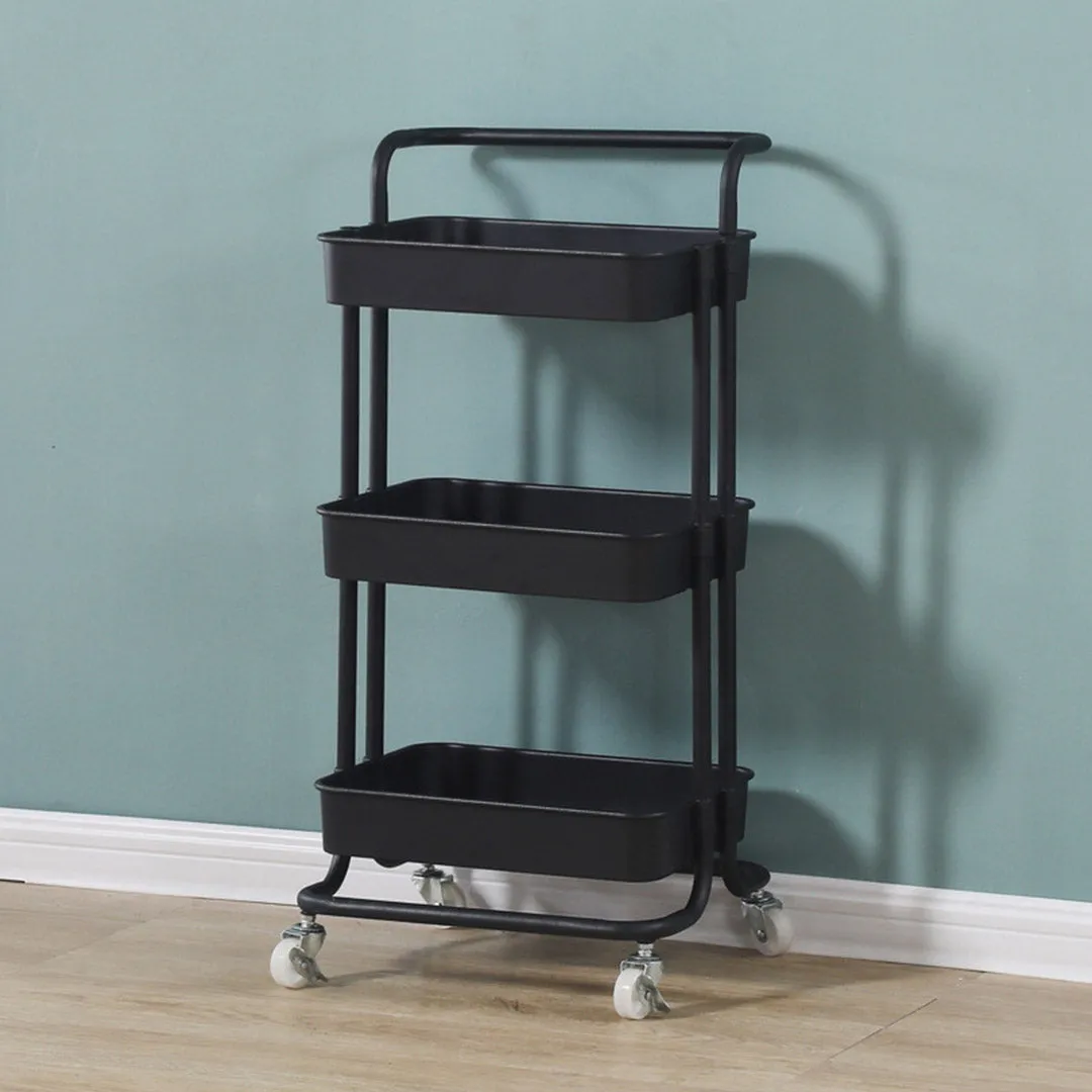 3 Tier Steel Kitchen Cart Multi-Function Shelves Portable Storage Organiser On Wheels