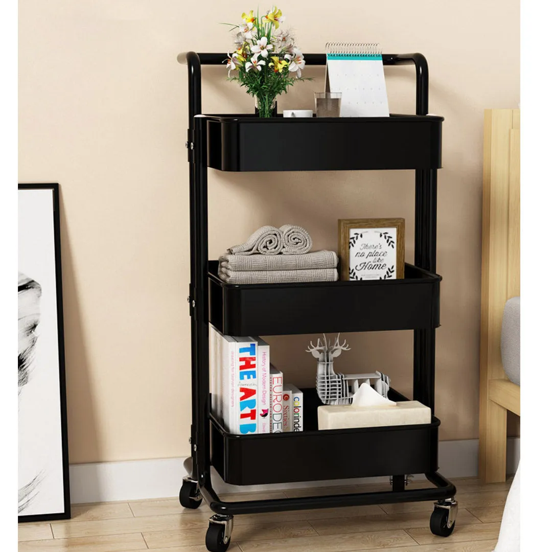 3 Tier Steel Kitchen Cart Multi-Function Shelves Portable Storage Organiser On Wheels