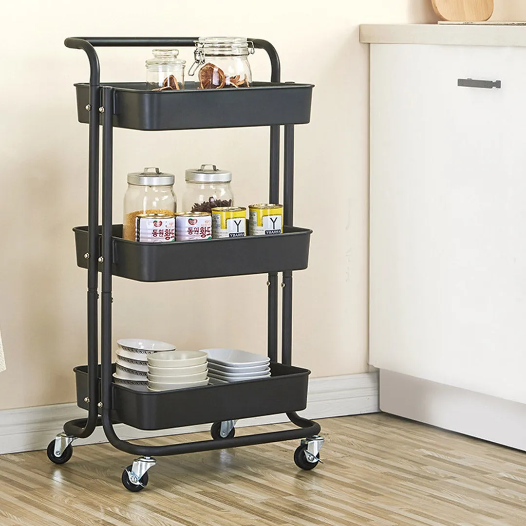 3 Tier Steel Kitchen Cart Multi-Function Shelves Portable Storage Organiser On Wheels