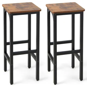 30 x 30 x 71cm Bar Stools Set of 2 with Footrest and Adjustable Pads-Rustic Brown