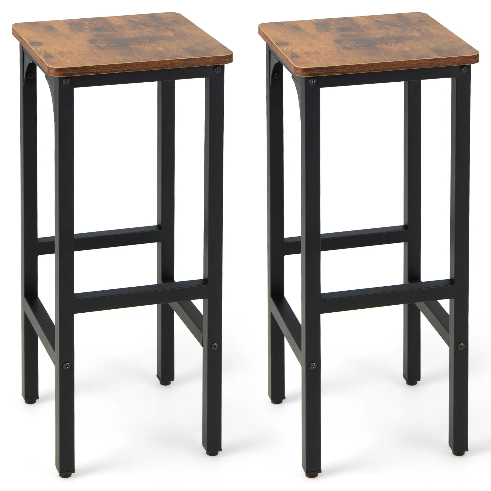 30 x 30 x 71cm Bar Stools Set of 2 with Footrest and Adjustable Pads