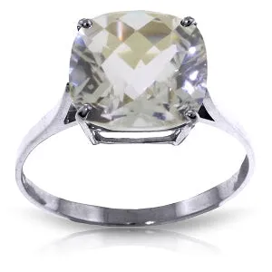 3.6 Carat 14K Solid White Gold Ring Natural Checkerboard Cut White Topaz