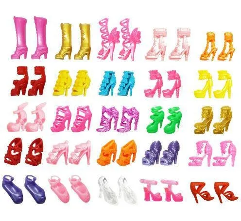 40 pairs of Shoes for Barbie Dolls - Mix Lot for 11.5 inch 29 cm Barbie Dolls - Girl Toys - Barbie Accessories - Curvy High Heels High Hills