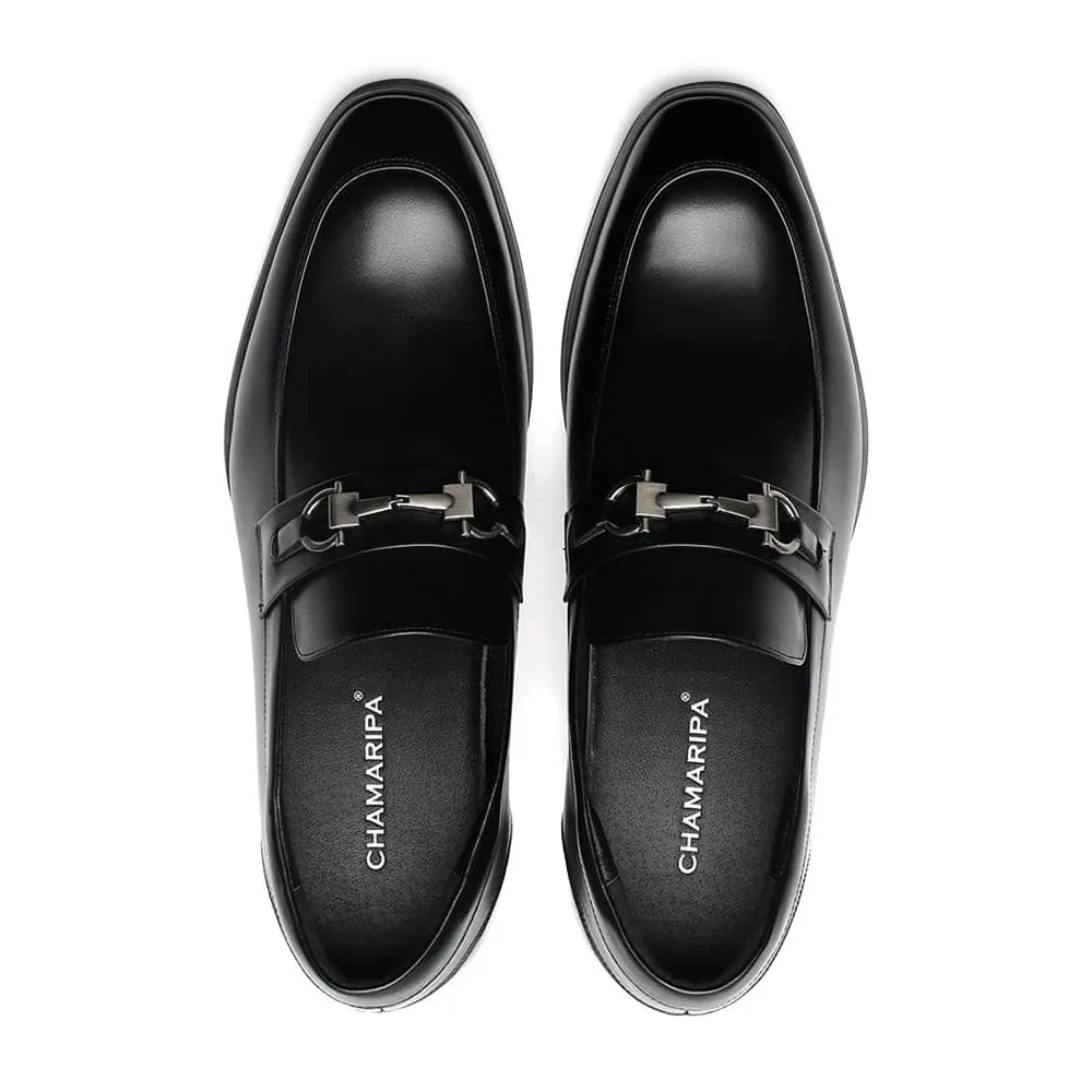 7 CM / 2.76 Inches CMR CHAMARIPA Men Shoes With Heels Bit Loafers Black Leather Slip-On Tall Men Shoes