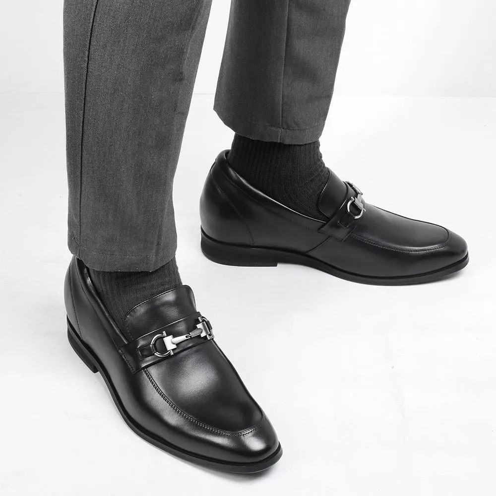 7 CM / 2.76 Inches CMR CHAMARIPA Men Shoes With Heels Bit Loafers Black Leather Slip-On Tall Men Shoes