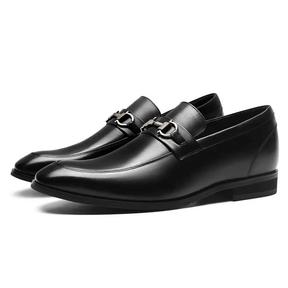 7 CM / 2.76 Inches CMR CHAMARIPA Men Shoes With Heels Bit Loafers Black Leather Slip-On Tall Men Shoes