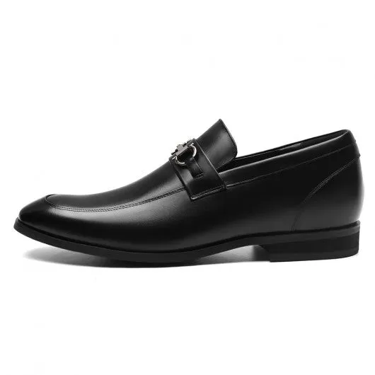 7 CM / 2.76 Inches CMR CHAMARIPA Men Shoes With Heels Bit Loafers Black Leather Slip-On Tall Men Shoes