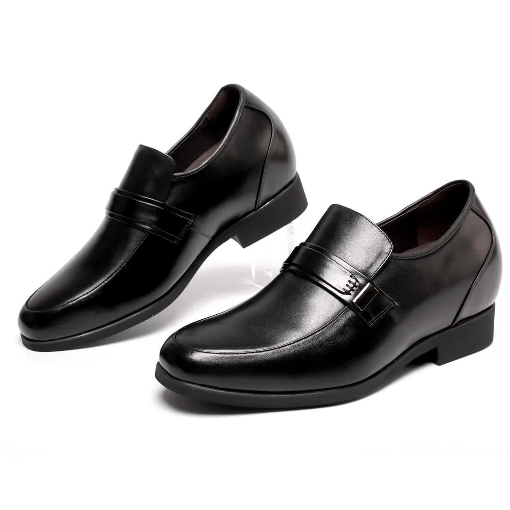 7 CM / 2.76 Inches Taller - CMR CHAMARIPA Convenient Lace-Less Black Height Increase Dress Shoes