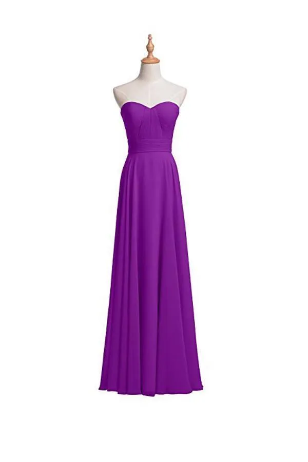 A-line Chiffon Bridesmaid Dress Floor Length Prom Evening Gown BD004