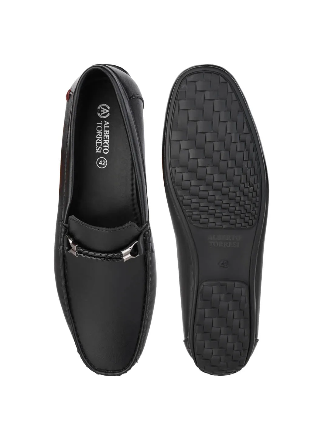 Alberto Torresi Black Burnish With TPR Sole Loafers For Men