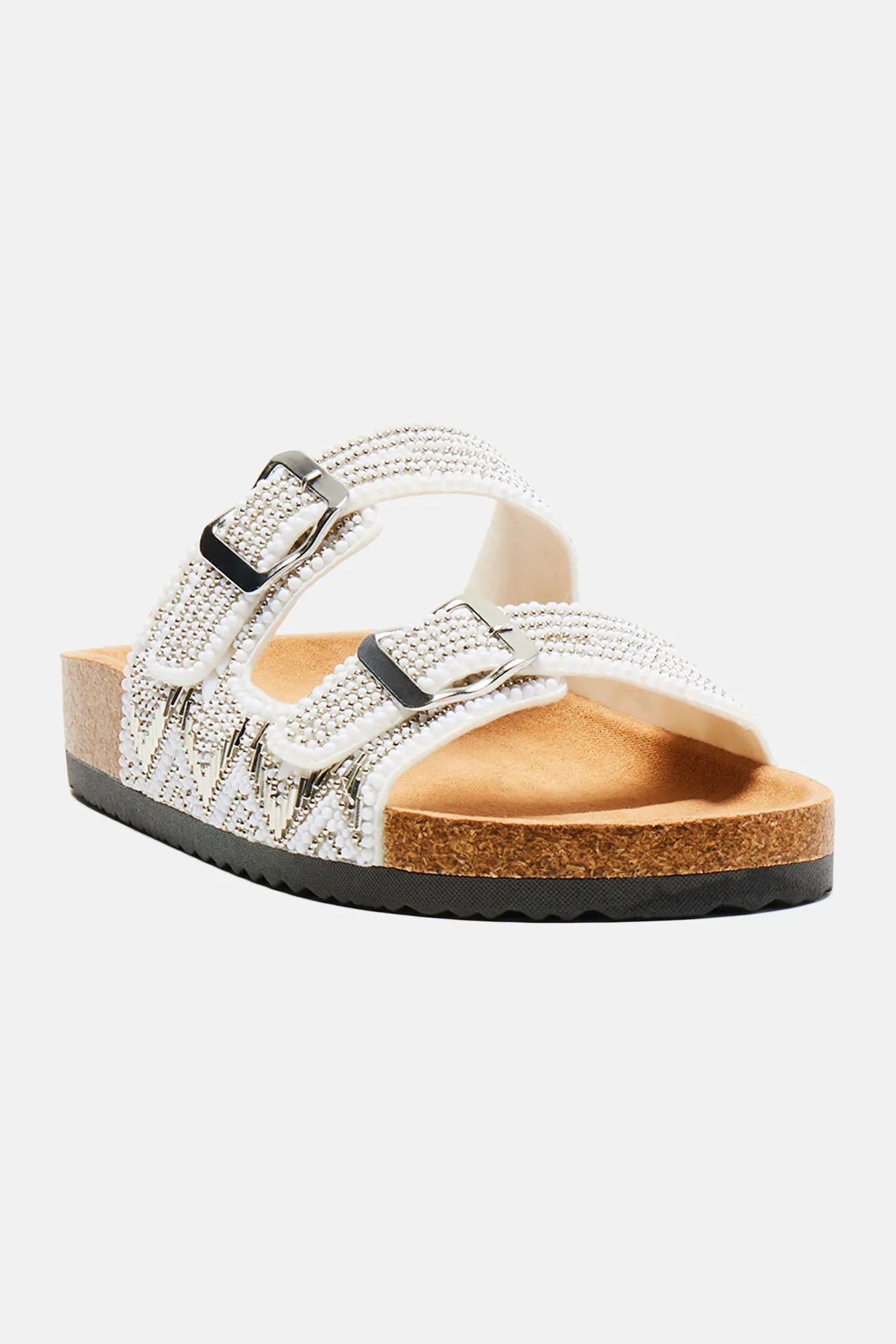 Alina Beaded Flat Sandals - White