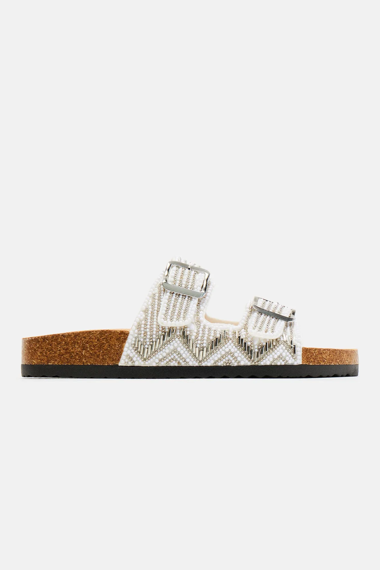 Alina Beaded Flat Sandals - White