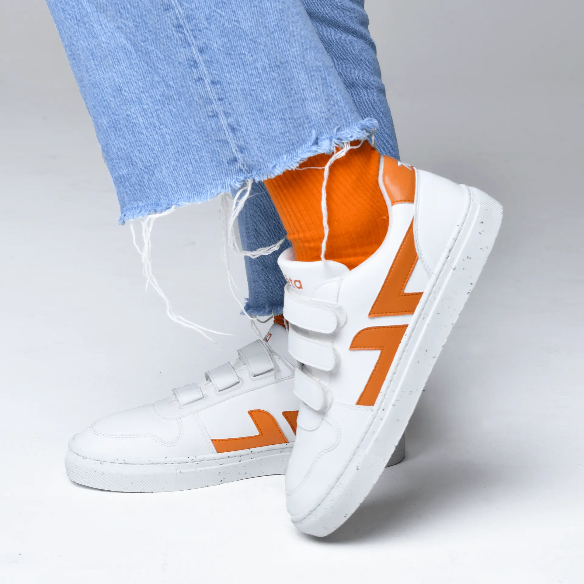 Alpha Vegan Leather Velcro Sneakers | Orange