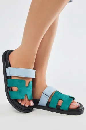 Amozae-Agnes Flat Sandals - Green/combo