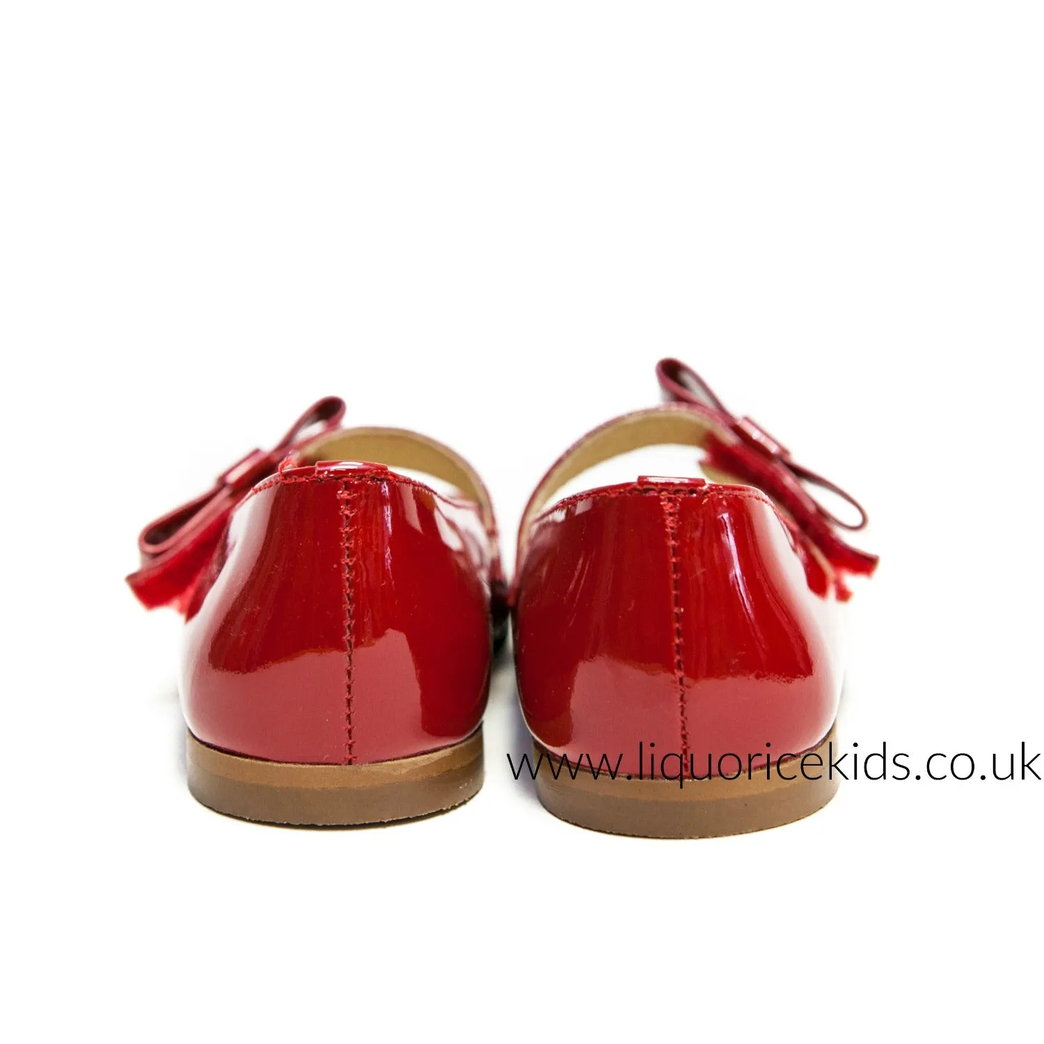 Andanines Red Patent Mary Janes with Red Bow