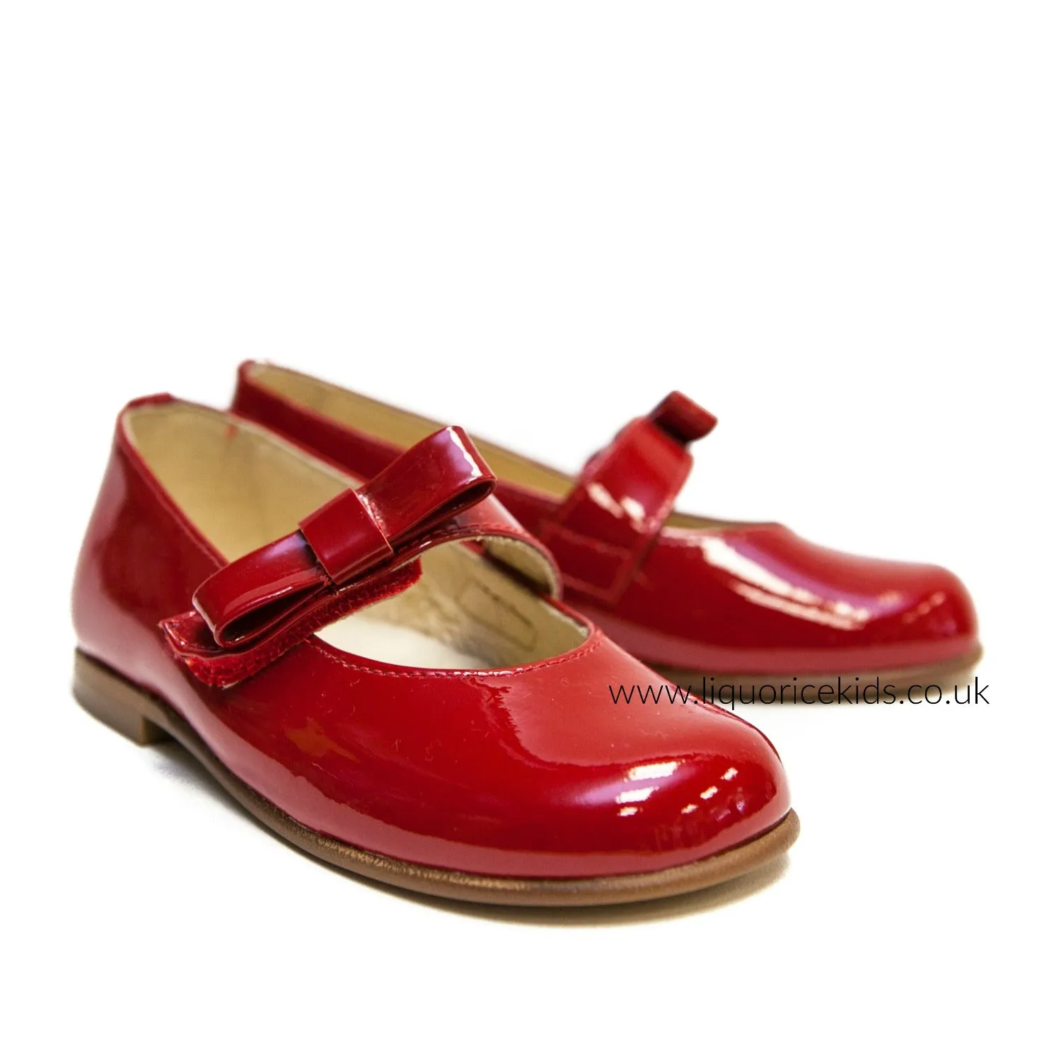 Andanines Red Patent Mary Janes with Red Bow