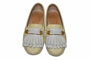 Authentic Tod's Beige Gommino Pin Patent Leather Driving Shoes Size 35