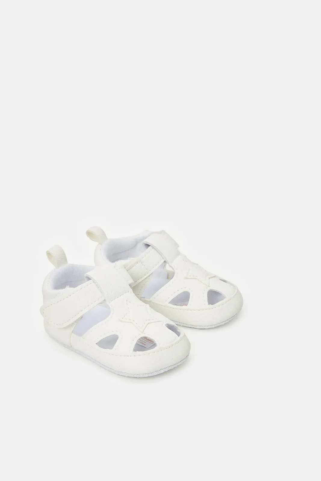 Baby White Velcro Strap Pram Shoes