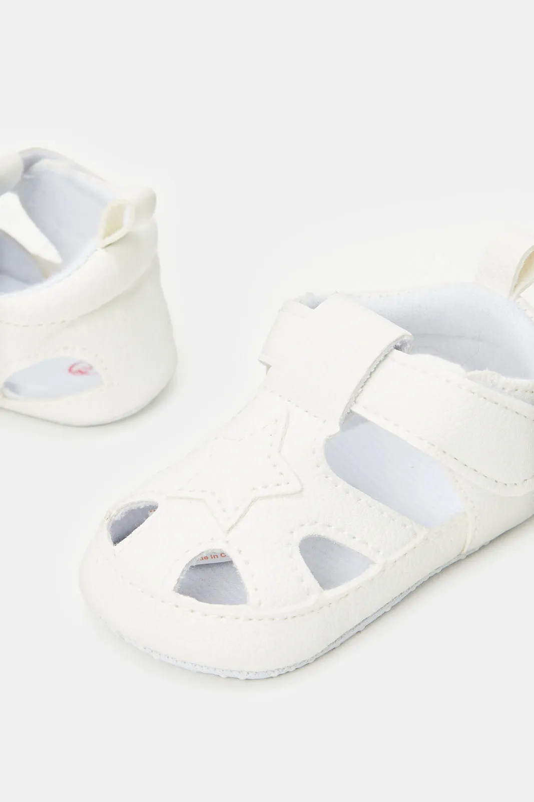 Baby White Velcro Strap Pram Shoes