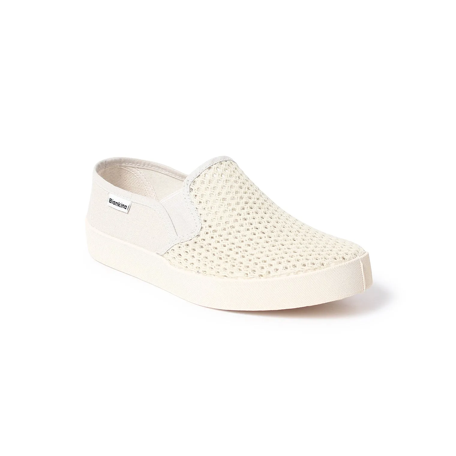 Barcelona Breathable Mesh Cotton Canvas Slip Ons - Beige Tan