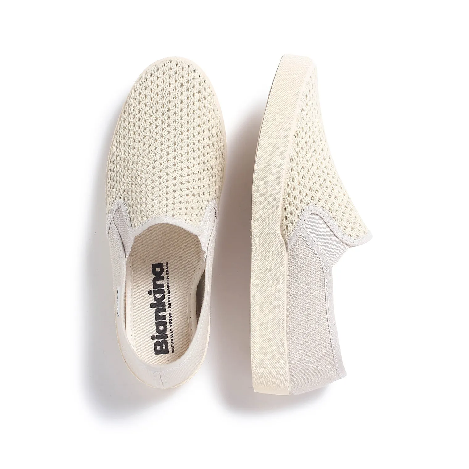 Barcelona Breathable Mesh Cotton Canvas Slip Ons - Beige Tan