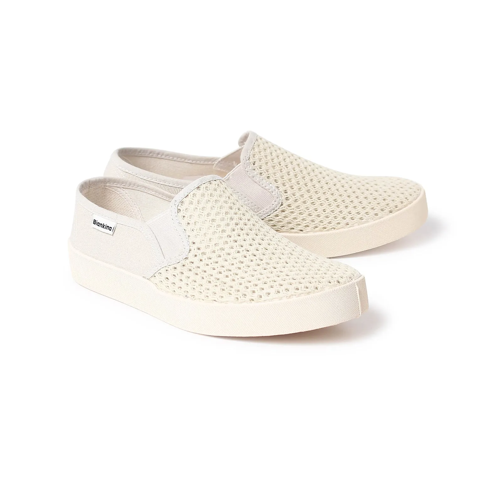 Barcelona Breathable Mesh Cotton Canvas Slip Ons - Beige Tan