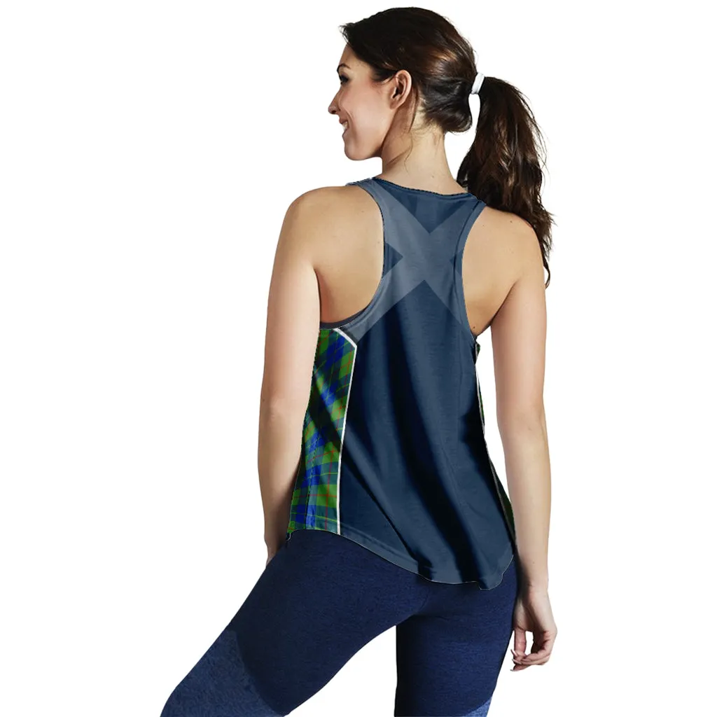 Barclay Hunting Ancient Tartan Women's Racerback Tanks with Family Crest and Scottish Thistle Vibes Sport Style