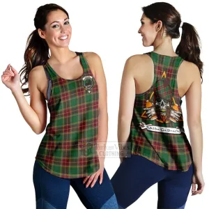 Baxter Tartan Women's Racerback Tanks with Family Crest and Bearded Skull Holding Bottles of Whiskey