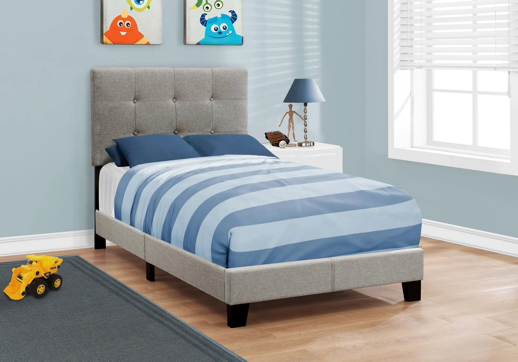 Bed - Twin Size / Grey Linen