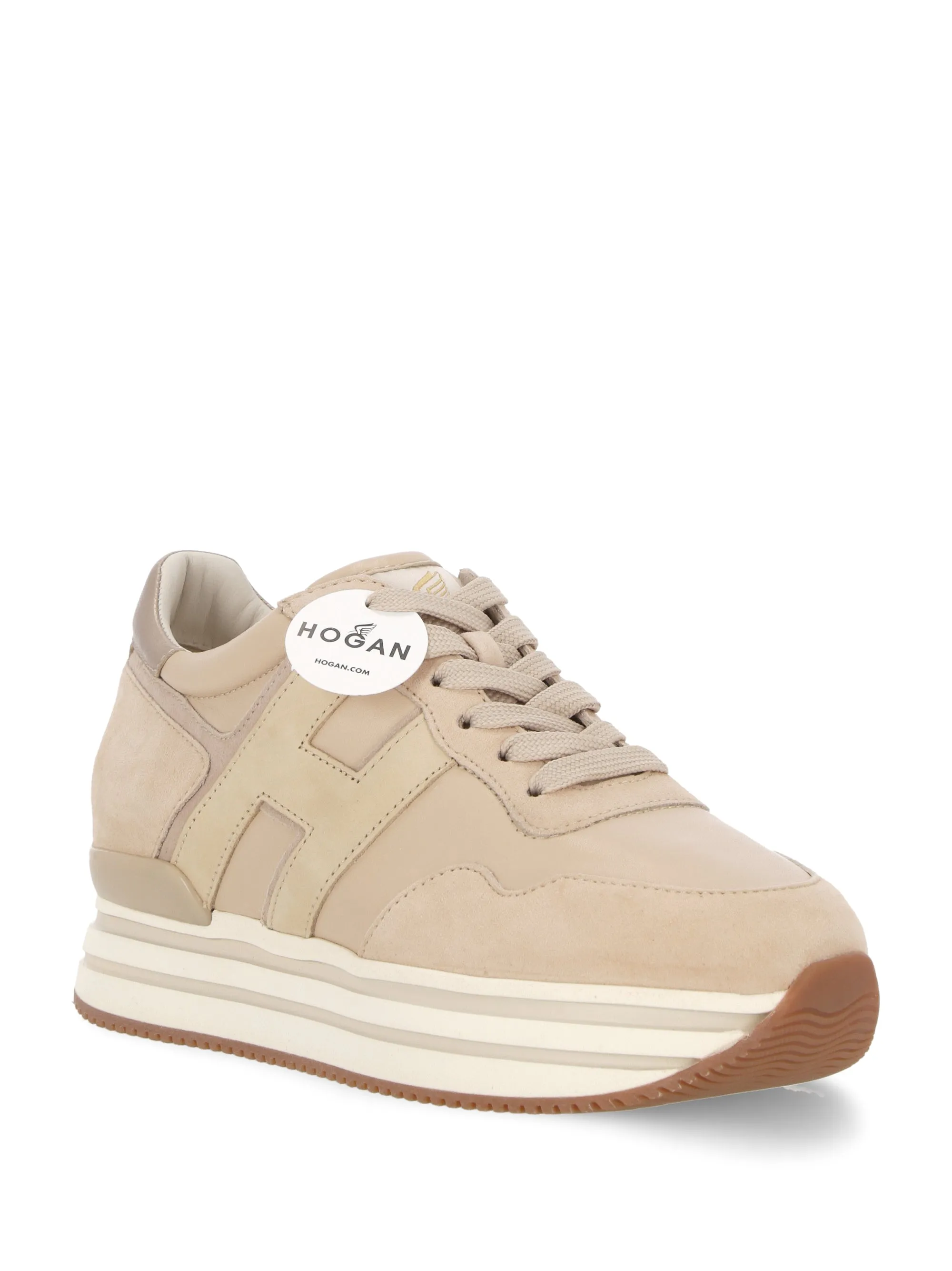 Beige Suede Panelled Sneakers with Platform