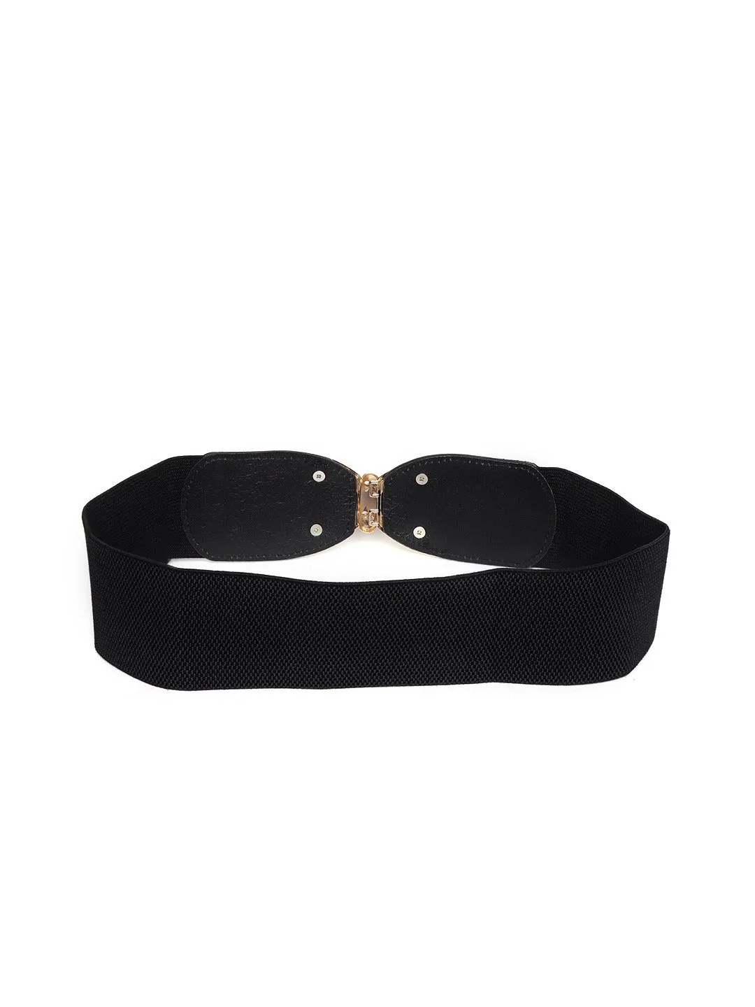 Berrylush Women Black Elastic Strap Golden Butterfly Buckle Belt