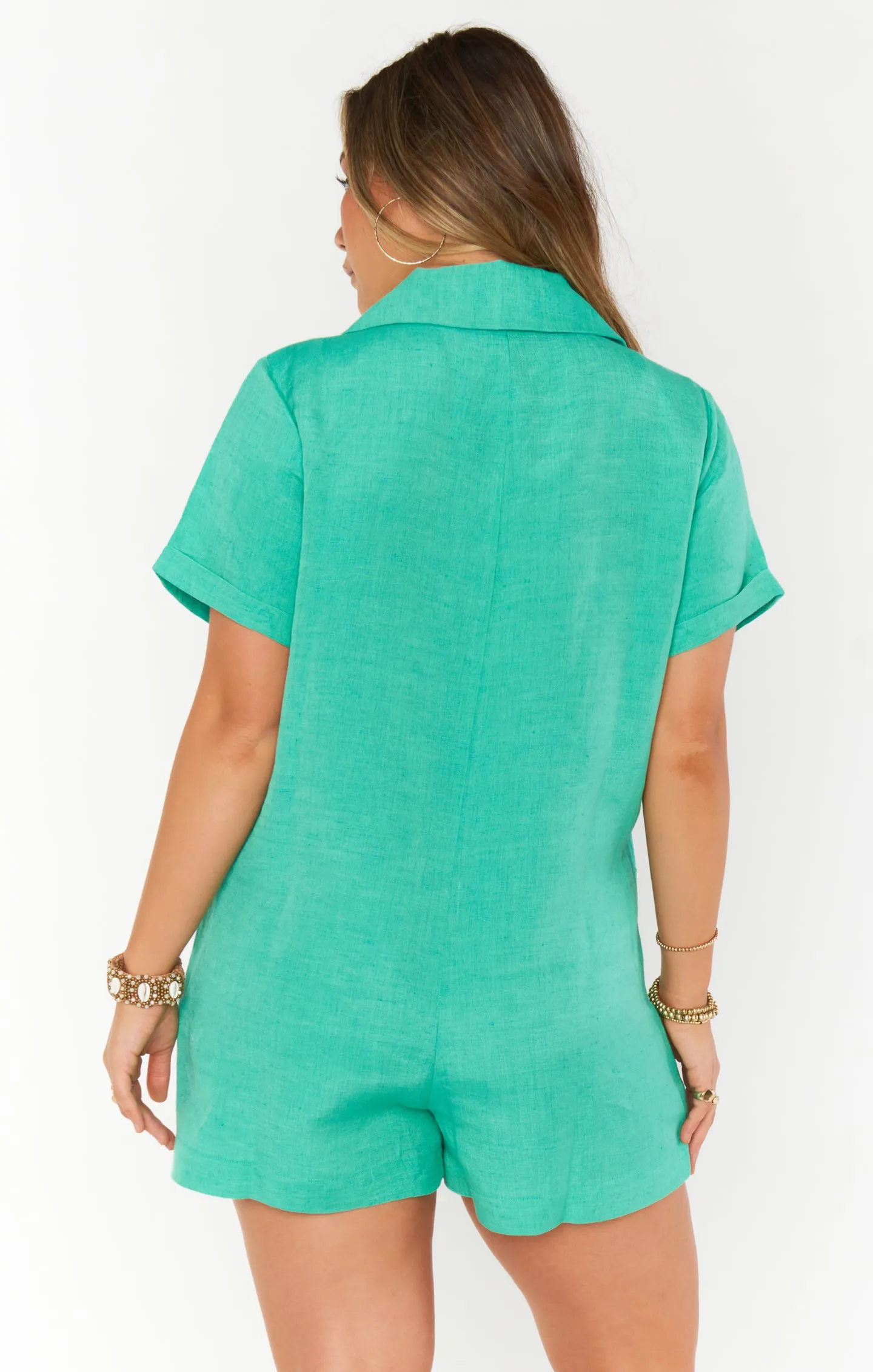 Bicoastal Blazer Romper ~ Seafoam Linen