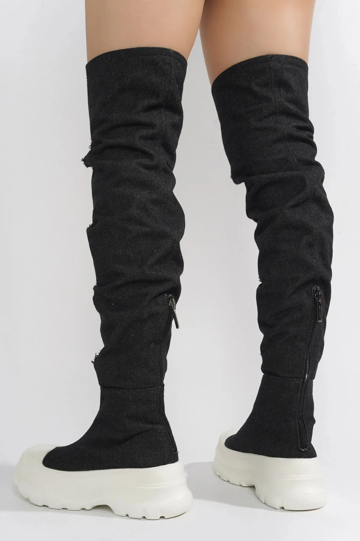 Black Fashion Long Denim Boots