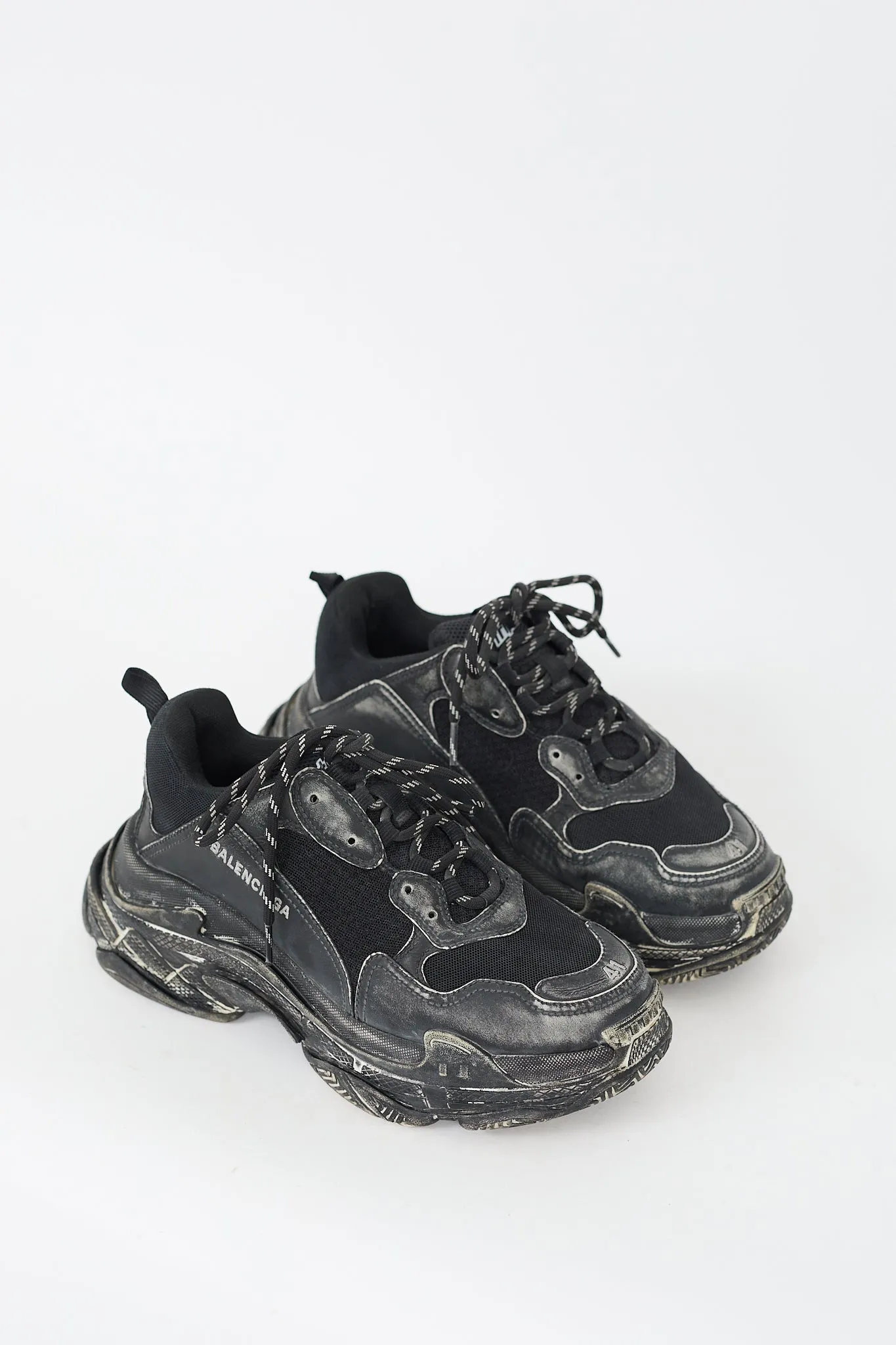 Black Leather Triple S Faded Sneaker