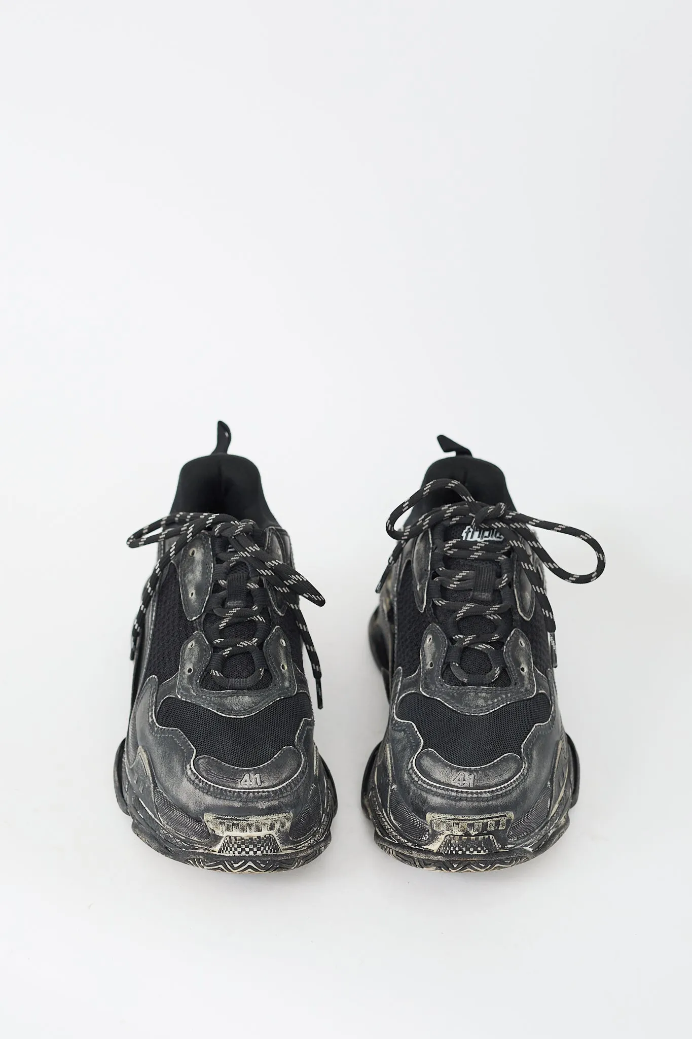 Black Leather Triple S Faded Sneaker