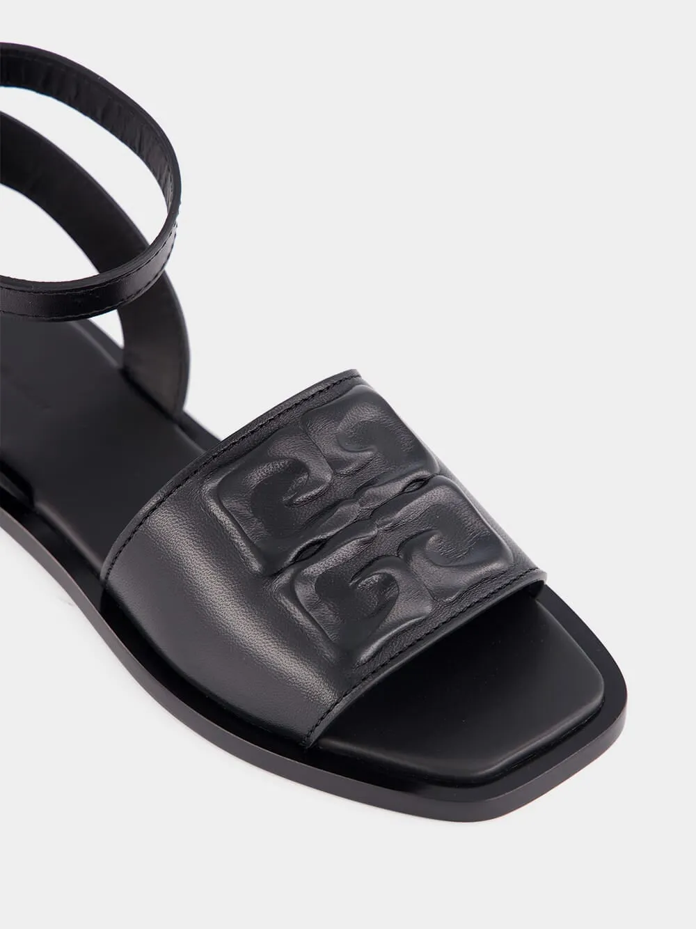 Black Logo Detailed Leather Sandals