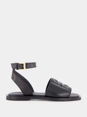 Black Logo Detailed Leather Sandals