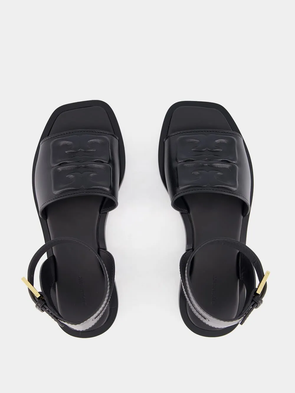 Black Logo Detailed Leather Sandals