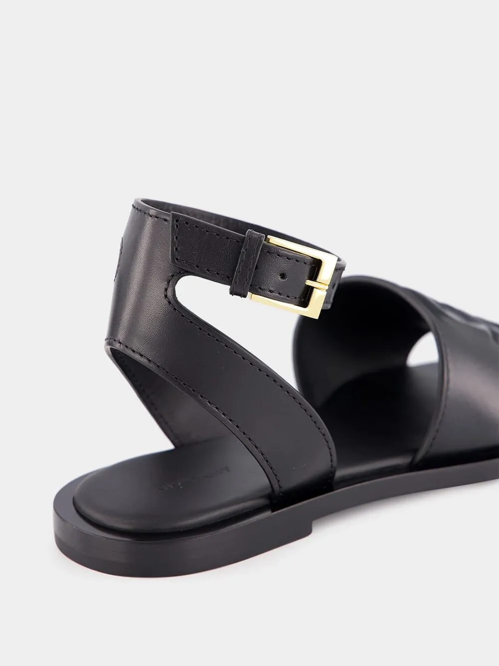 Black Logo Detailed Leather Sandals