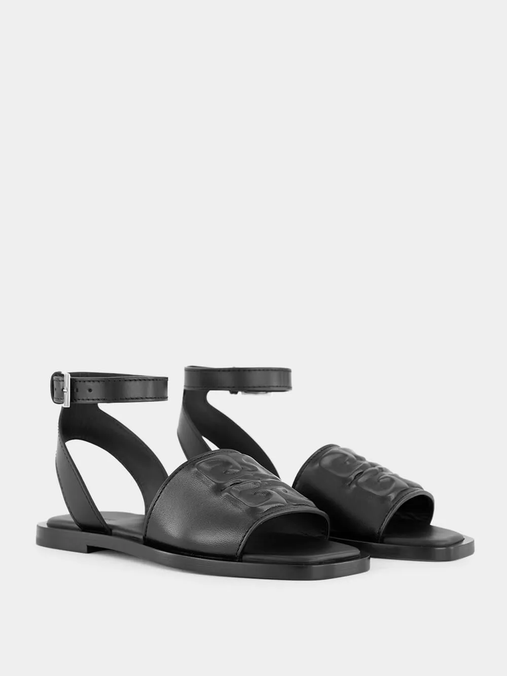 Black Logo Detailed Leather Sandals