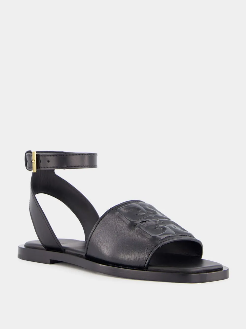 Black Logo Detailed Leather Sandals