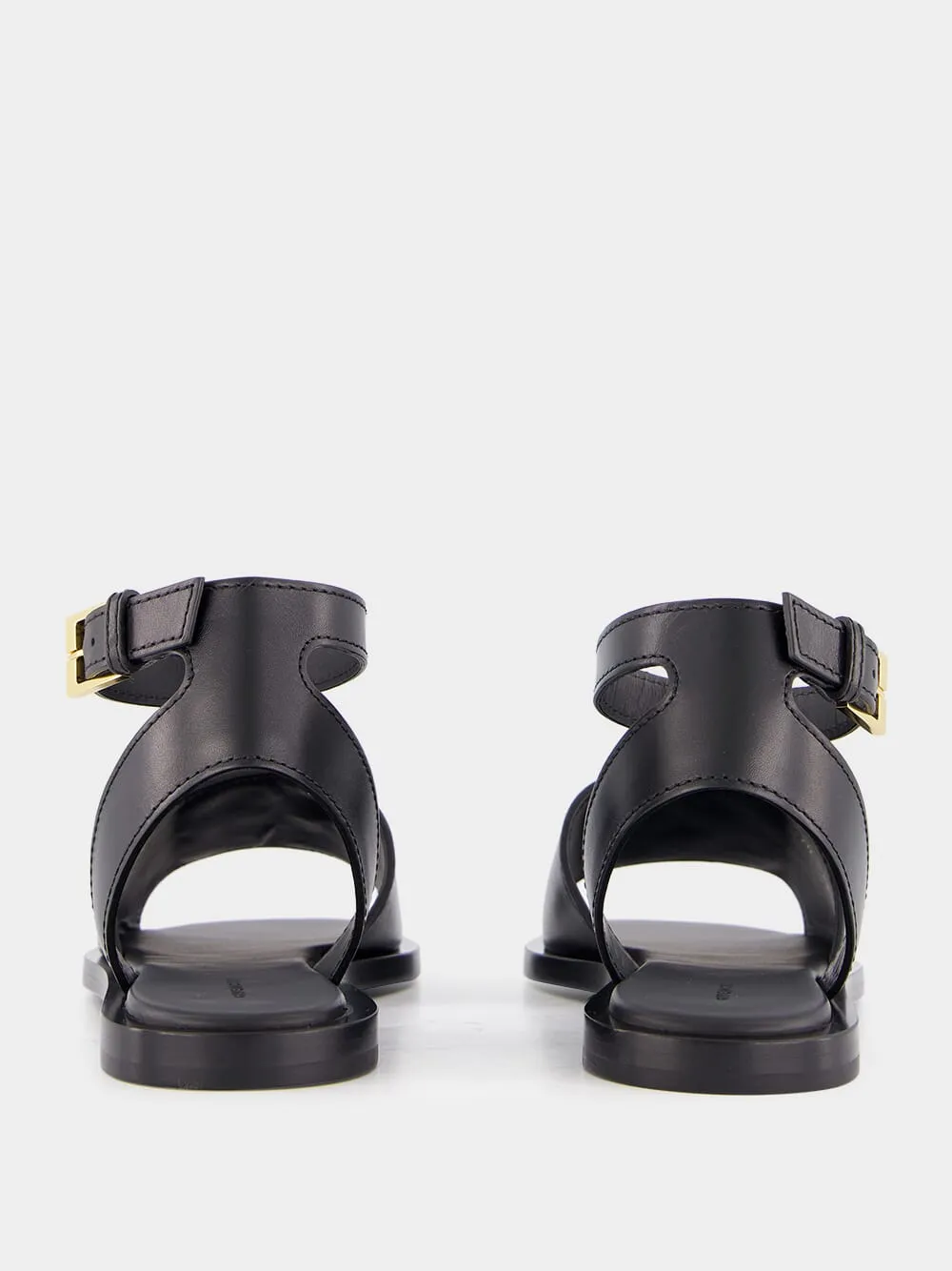 Black Logo Detailed Leather Sandals