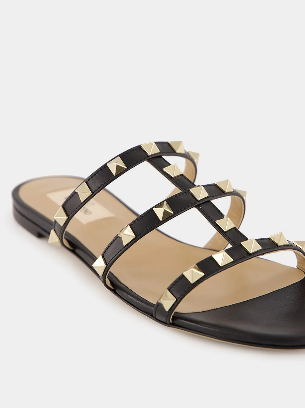 Black Rockstud Flat Slide Sandal